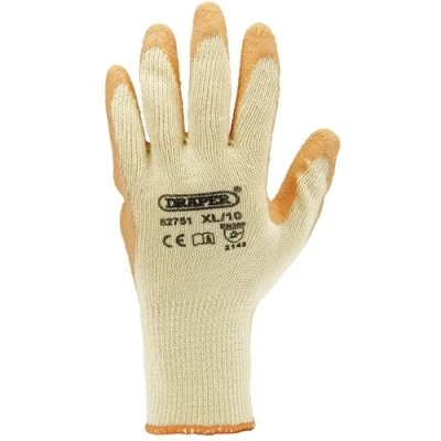 Image of Draper Heavy Duty Latex Coated Work Gloves, Extra Large, Orange (Pack of 10)