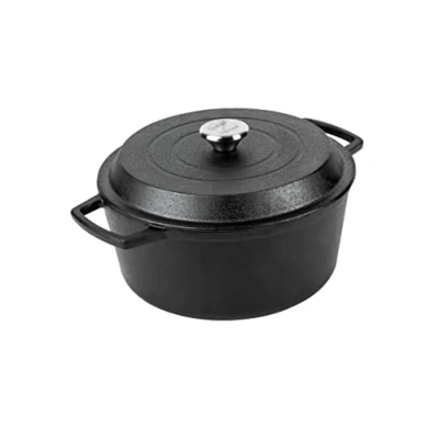 Image of Prestige x Nadiya Cast Iron Casserole Dish with Lid Black Dutch Oven Cooking Pots, 4.5L, Pre seasoned, Induction Suitable, Safe &amp; Toxin Free Pot