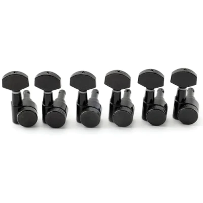 Image of Musiclily Pro 6 in line 15:1 Ratio 2 Pin Full Sealed Locking Machine Heads Tuners Tuning Pegs Keys with Hex Button for SQ Strat Tele Style Electric Guitar, Black