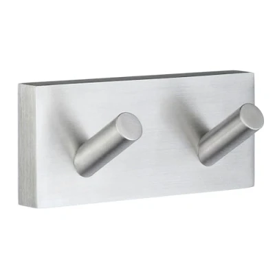 Image of Smedbo House Double Towel Hook, Brass, Silver, 9 x 4 cm