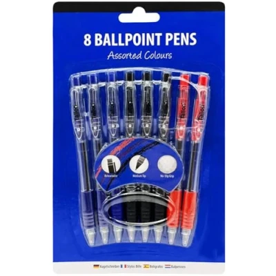 Image of PaulStore 8 Ballpoint Pens Set Soft Non Slip Grip Medium Ball Point Pen Biros