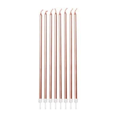 Image of Anniversary House Pack of 16 Extra Tall Slim Birthday Cake Candles with Holders, Metallic Rose Gold, 18 Centimeters, Strong and Sturdy, AHC211