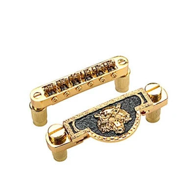 Image of Alnicov Electric Guitar Tailpiece Bridge and roller saddle Tune O Matic Gold Tiger Head