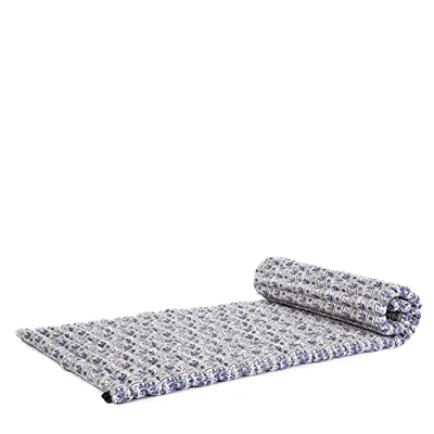 Image of Leewadee Foldable Floor Mattress Japanese Roll Up Futon Trifold Tatami Mat Guest Bed Camping Thai Massage Mat, Kapok Filled, 190 x 70 cm, Blue White