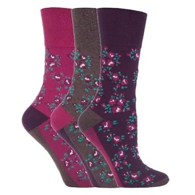 Image of Gentle Grip 3 Pairs of Ladies Sock Shop Patterned Socks, Various Designs/Colours, UK Size 4 8 (Pink Floral)