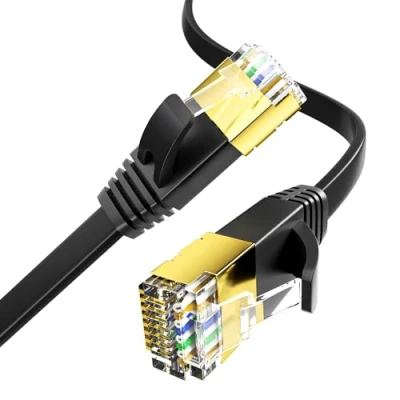 Image of Nowunke Ethernet Cable 5m, Cat 7 Flat Lan Network High Speed 10Gbps 600MHz Long Internet 5meter Cat7 Wifi Cable, RJ45 Gigabit STP Shielded Black Patch Cord
