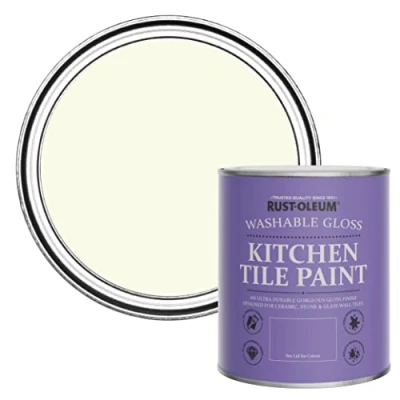 Image of Rust Oleum Beige Water Resistant Kitchen Tile Paint in Gloss Finish Shortbread 750ml