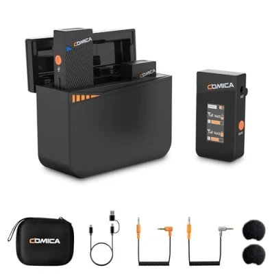 Image of comica Vimo C3 Wireless Lavalier Microphone with Noise Cancellation, Monitoring, Muting, Compact Mini Lapel for DSLR Cameras iPhone Android Live Streaming Vlogging and Recording