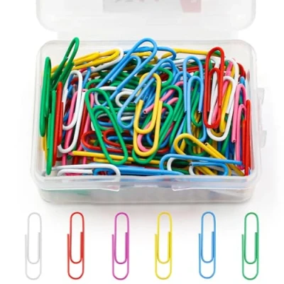 Image of Coloured Paper Clips,100 PCS Clips,Coloured Metal Clips Clips,Paper Clamps Document with Box for Office School Stationery Classified Storage(28mm)
