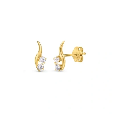 Image of Amberta Allure Women 9ct Gold Climber Earrings: Ear Crawlers with Cubic Zirconia Crystals