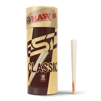 Image of RAW Cones Classic King Size 50 Pack Natural Pre Rolled Rolling Paper with Tips &amp; Packing Sticks Included