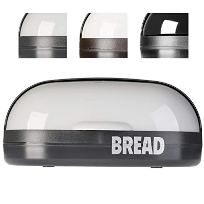 Image of KADAX Plastic Bread Bin, Lightweight Breadbox in Multiple Colours, Durable Storage, Oblong Kitchen Container for Rolls, Croissants, Loaves (Grey)
