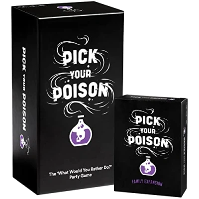 Image of PICK your POISON Party Game + Family Expansion Set The “What Would You Rather Do? Card for Kids, Tweens, Teens, College Students, Adults, at Fun Parties and Board Games Night with Group