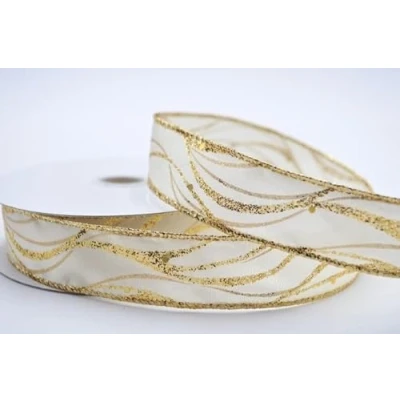 Image of Wired White with Silver Glitter Lurex Ribbon 25mm x 10m Roll (Cream/Gold 1m Cut Length)