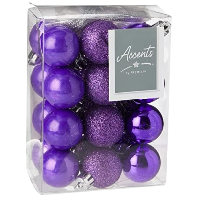 Image of Premier Decorations 24 x 30mm Purple Christmas Tree Balls