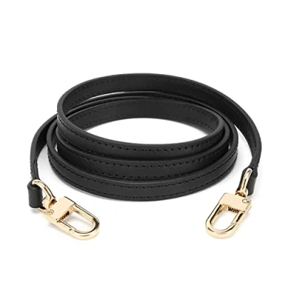 Image of Leather Cross Body Strap for Alma BB Damier Ebene Pochette Eva Favorite PM MM Mini 10mm Coated Dark Brown with Gold Hardware, Black 43 Inches Hw