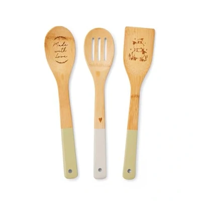 Image of Cooksmart British Designed Bamboo Wooden Spoon Set Cooking Spoons Made from Lovely Utensils for Everyday Highland Sheep