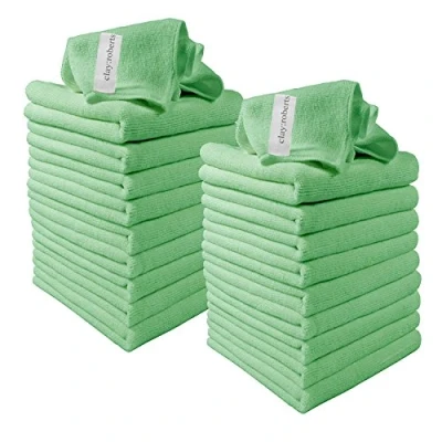 Image of Clay Roberts Microfibre Cleaning Cloths, 40cm x 30cm Pack of 20, Green Machine Washable, Polishing, Waxing &amp; Dusting Cloth, Lint Free, e Kitchen Towel, Car Cleaning, Microfiber cloth