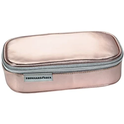 Image of Eberhard Faber 577424 Jumbo Pencil Case in Rose Gold, Pen with Zip, Main Compartment and Inner Flap Loops Triangle Holder, for Preschool School