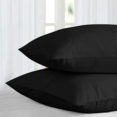 Image of Looms &amp; Leaves Polly cotton plain Dyed House Wife Pillow Case Pairs (Black, Std Pair)