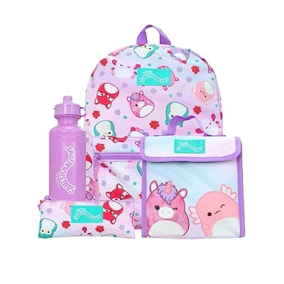Image of Squishmallows School Bag 4 Piece Set Kids Backpack and Lunch with Pencil Case Water Bottle Children&#039;s Backpacks Official Merchandise (NDSM85636)