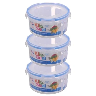 Image of HOMESHOPA Plastic Airtight Food Storage Container, 800ml 3 Pack Round Leakproof Stackable Container with Clip Lock Lid, BPA Free Reusable Meal Prep Lunch Box, Microwave Freezer &amp; Dishwasher Safe