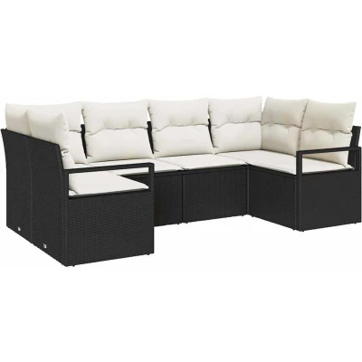 Image of vidaXL 6 Piece Garden Sofa Set with Cushions Black Poly Rattan