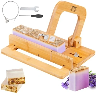 Image of VEVOR Soap Cutter, 0 2 inch Adjustable Thickness, Bamboo Slicer With Stainless Steel Wire, Multi Handmade Wire Cutter for Loaf, Candles, Cheese, Butter, DIY Making Cutting Tool
