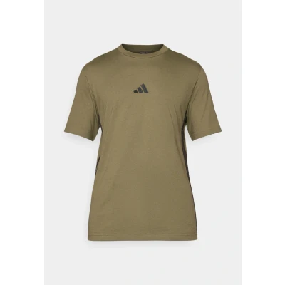 Image of adidas Sportswear Essential Three Stripes Single Basic Tshirt, Men&#039;s, Size: Medium, Olive strata/black