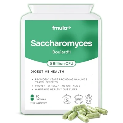 Image of Saccharomyces Boulardii Supplement 5 Billion CFU Yeast Probiotic Capsules with Vitamin D3, Olive Leaf &amp; Biotin for Gut Balance Immune Support No Refrigeration Required UK Made 90