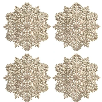 Image of SCF2017 PVC Snowflake shaped Coasters for Drink Cup Mats Small Cute Placemats Home Christmas Decorations,Set of 4,Gold