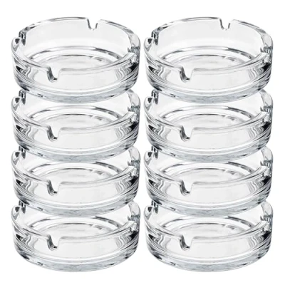 Image of HOMESHOPA Round Glass Ashtrays, Solid &amp; Practical Transparent Ash Tray for Cigarettes Cigars, Clear Stackable Ashtray Indoor Outdoor Home Office Restaurant Decorative Tabletop (8 Pack)