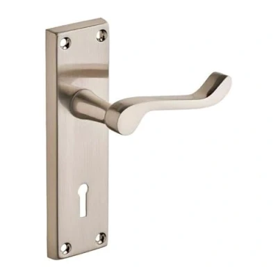 Image of Designer Levers Victorian Scroll Lever Lock Door Handle Satin Nickel 1 Pair Lockable Interior Use
