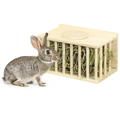 Image of Navaris Wooden Hay Feeder for Small Pets Rabbit and Guinea Pig Rack Natural Pine Wood Pet Holder with Sliding Lid Keeps Tidy Organised