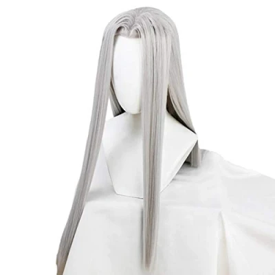 Image of HBYLEE Game Final Fantasy Sephiroth Cosplay Wig Ff7 Long Silvery Straight Men Wigs Heat Resistant Synthetic Hair[Color:Onecolor]