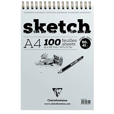 Image of Clairefontaine Ref 96644C Ivory Wirebound Sketch Pad (100 Sheets) A4 (210 x 297mm) in Size, 90gsm Paper Suitable for Sketching with Pencil, Charcoal