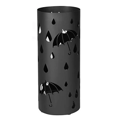 Image of SONGMICS Metal Umbrella Stand, Round Holder Rack, with Hooks and Drip Tray, 49 x Ø 19.5 cm, Black LUC23B