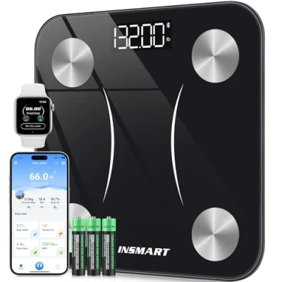Image of Bluetooth Body Fat Scales, INSMART Smart Digital Bathroom Weight Weighing Scales for Composition Analyzer with APP, Fitbit Fitness (ST/LB/KG) (Black)