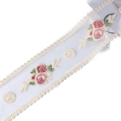 Image of Sourcemall Lace Trim Ribbon, Delicate Cotton Embroidery Ribbon for Wedding/Bridal Decoration, DIY Craft Sewing, Home 10 Yards (Beige)