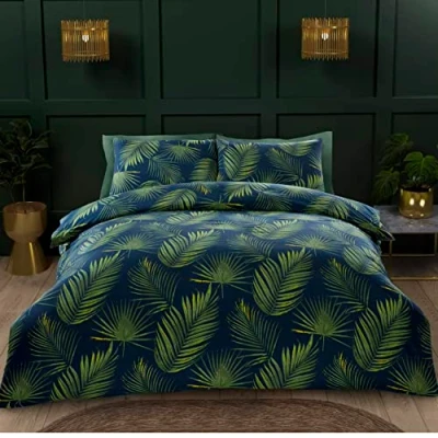 Image of Rapport Home Microfibre Palma Tropical Leaves Duvet Cover Set Kingsize Green