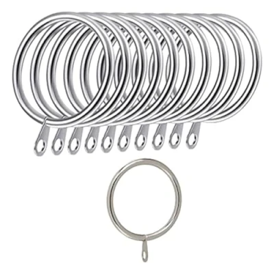 Image of iPEAK 24 Pieces Curtain Rings 38mm Internal Diameter Metal Curtains Large Hanging Hooks For Rods Pole (Silver)