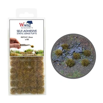 Image of War World Scenics Self Adhesive Static Grass Tufts x 100 Patchy, 10mm Model Railway Wargame Scenery Railroad Modelling Diorama Miniature Hobby Tabletop