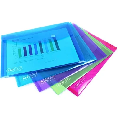 Image of Rapesco 0689 Popper Wallets, A5, Assorted Transparent Colours, Pack of 5