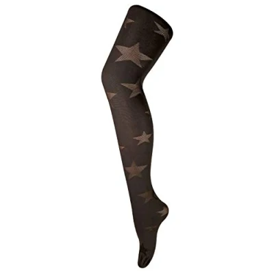 Image of Sock Snob Ladies Thick Coloured 80 Denier Opaque Patterned Winter Fashion Tights (8 14 UK 36&quot;/42&quot;, Star Brown)