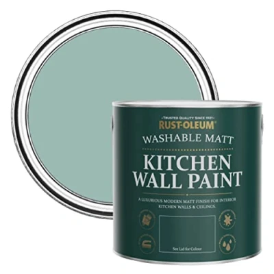 Image of Rust Oleum Blue Washable Kitchen Wall Paint in Matt Finish Coastal 2.5L