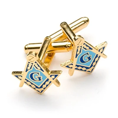 Image of THE MASONIC COLLECTION Gold Plated Freemasons Square &amp; Compass Cufflinks with G Velvet Gift Pouch