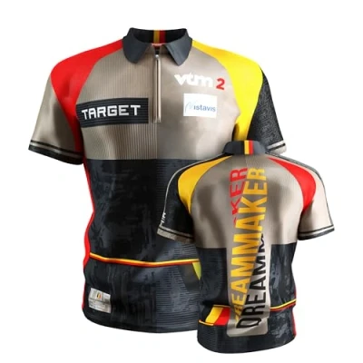 Image of TARGET Darts Dimitri Van den Bergh Dart Shirt 2025, Size: M World Championship Mens Shirt, Adult Cool Play Collarless Top, Dartboards Top Men, Dream Maker Player Edition T