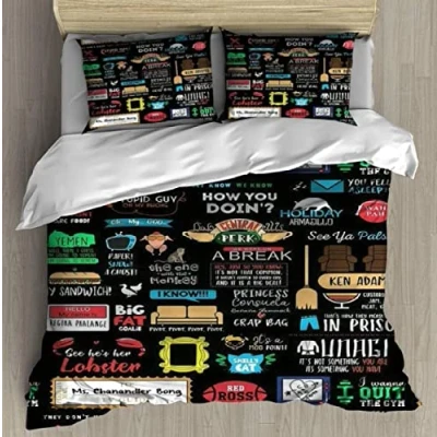 Image of NC Friends Forever Modern Home Pattern Style Decorative 3 Piece Bedding Set, Kids&#039; Duvet Cover Sets, Soft Microfiber Comforter Sets with 2 Pillow Shams Casual Bedroom 230x220cm