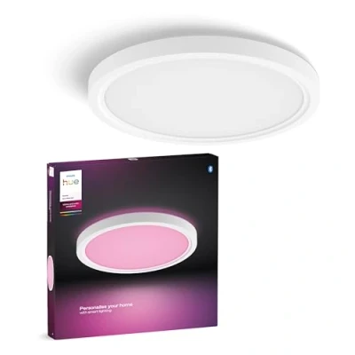 Image of Philips Hue Devote Smart LED Panel Light, White and Color Ambiance, Round 30cm, 16.6W, 2000 Lumens, Frame for Indoor Home Lighting, Ceiling, Living Room, Kitchen, Hallway, 1 Pack, S