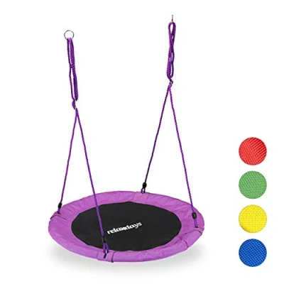 Image of Relaxdays Round Nest Swing For Children &amp; Adults, Adjustable, Ø 90 cm, Spider Web Seat, up to 100 kg, Purple, Composite, One Size